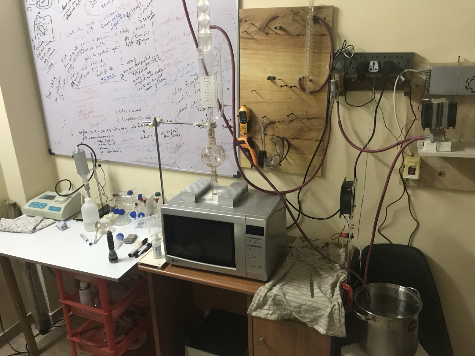 The microwave extraction rig on the home lab bench